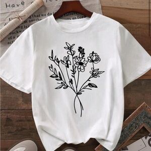 SHEIN White Floral Print Short Sleeve Tee